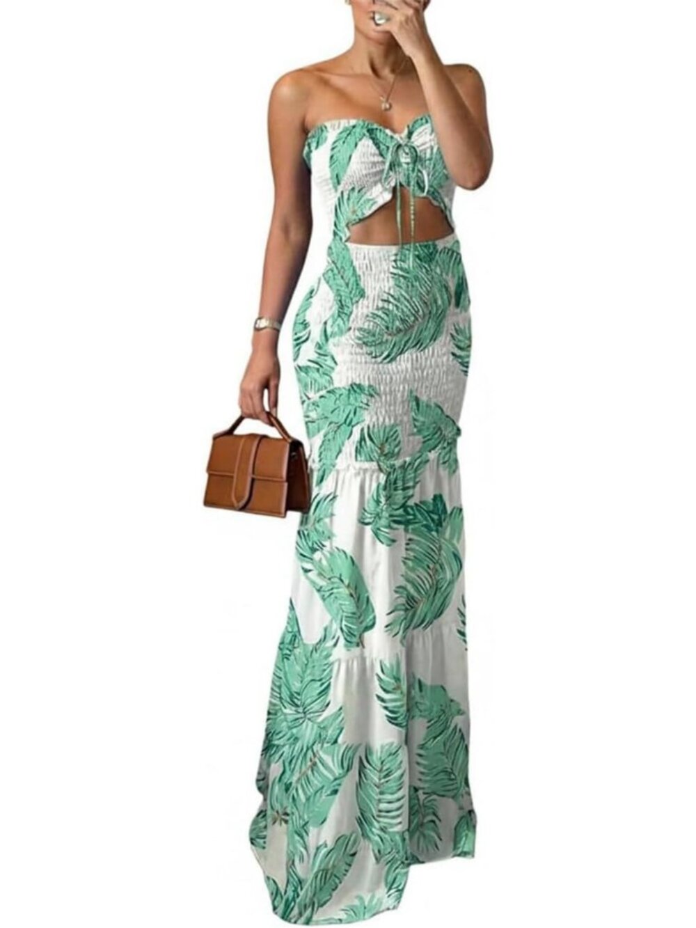 Floral Maxi Dress for Women - Halter Tie, Ruched Design, Perfect for Vacation